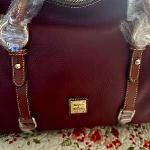 Dooney & Bourke Brown Leather Shoulder Bag with Silver Hardware
